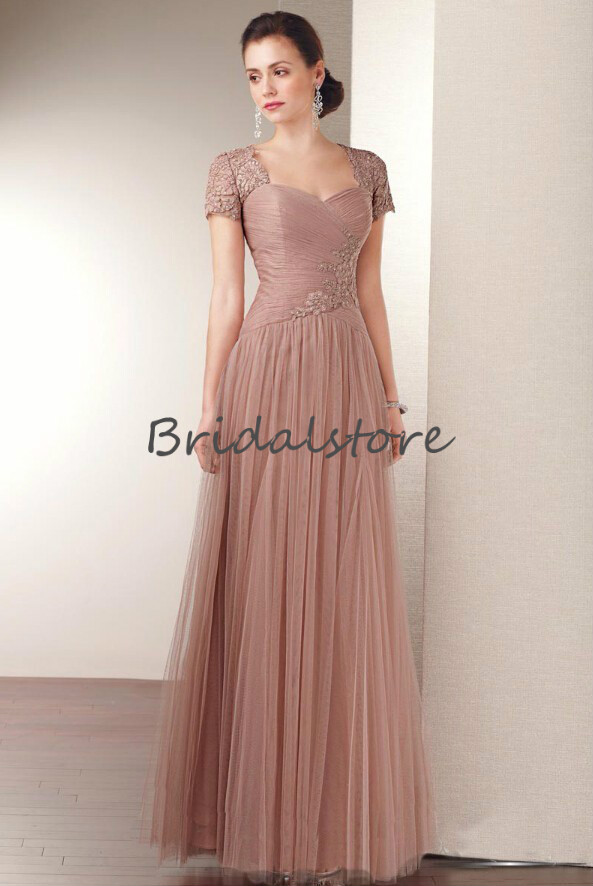 vintage mother of bride dresses dark blush sweetheart full length short sleeves tulle beaded long formal evening gowns zipper back australia