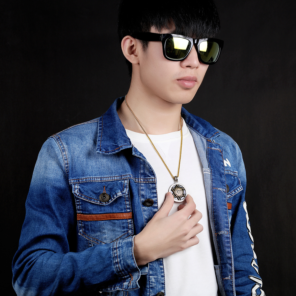 Retro Holy Angel Six-pointed Star Pendants Necklace Jewelry Cool Men Stainless Steel Pendant Necklace Men's Gift