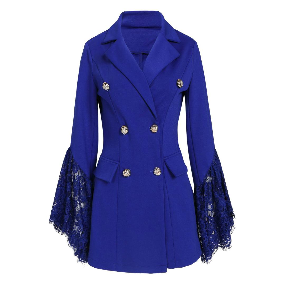 Women Blazer Coat Notched Neck Metal Button Long Blazers Office Lady Lace Sleeve Casual Business Outwear Suits Female, Black
Women Blazer Coat Notched Neck Metal Button Long Blazers Office Lady Lace Sleeve Casual Business Outwear Suits Female, Black