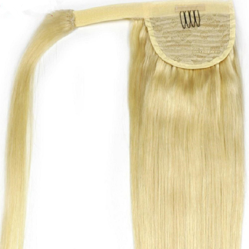 Long Straight European Ponytail Hair Extensions ash white Blonde 613 Hair Extensions For white Women 120g