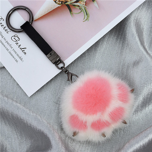 9cm Cute Real Genuine Fur Paw Pompom Ball Bag Charm Keychain Pendant Keyring Tassels