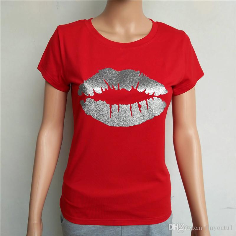 2020 Hot New Fashion T-shirts for Women Summer Short Sleeve Red lips tshirt ladies fitness harajuku t shirt women top tees