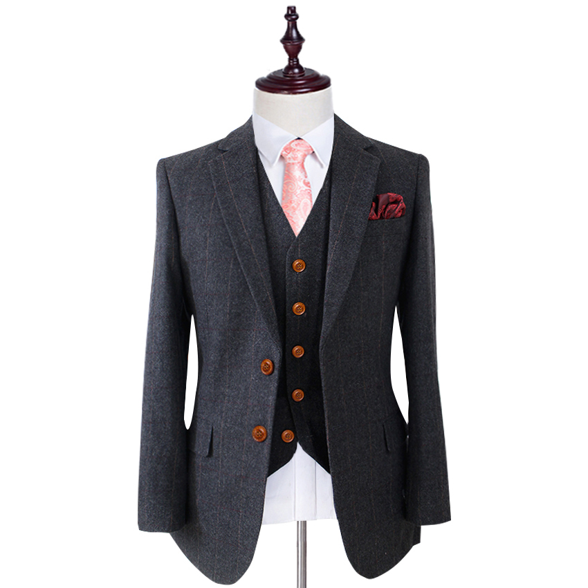 Wool Black Herringbone Tweed Man Suits Tailor Wedding Suits for men Retro gentleman style Custom made mens suit 3 Pieces (Jacket+pants+vest) 
Wool Black Herringbone Tweed Man Suits Tailor Wedding Suits for men Retro gentleman style Custom made mens suit 3 Pieces (Jacket+pants+vest)