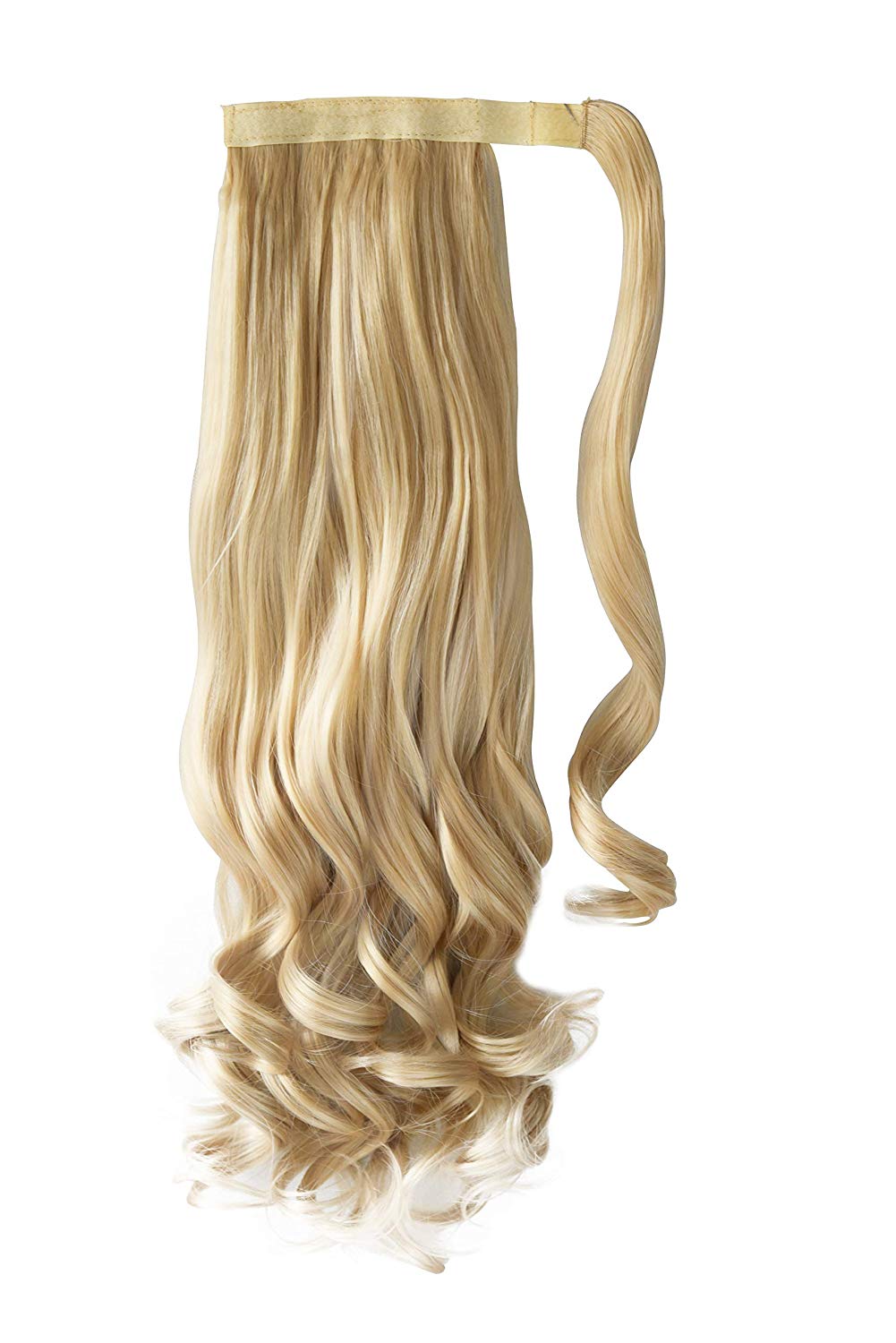 Honey blonde curly Wrap Around Clip on Ponytail Extension Hairpiece for Women Curly Hair 16 Inch