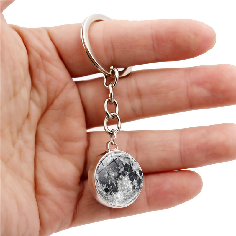 Glow In The Dark Solar System Planet Keyring Galaxy Nebula Luminous Keychain Moon Earth Sun Double Side Glass Ball Key Chain