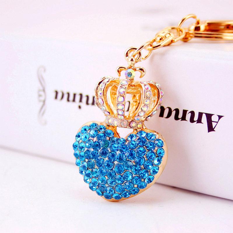 Crown Pendant Keychain Crystal Rhinestone Love Heart Keyrings Gold Tone Plated Lobster Clasp Car Key Ring Women Fashion Key Chains
