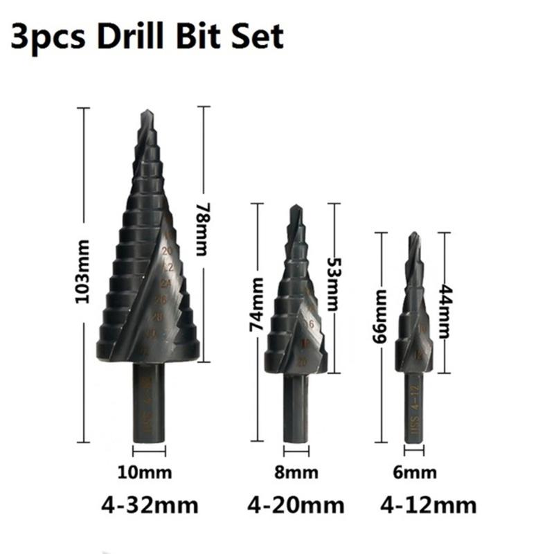HSS Step Drill Bit Set 4-12/20-32mm Nirtird Coated Spiral Groove Wood Metal Hole Cutter Step Cone Drill Bit
HSS Step Drill Bit Set 4-12/20-32mm Nirtird Coated Spiral Groove Wood Metal Hole Cutter Step Cone Drill Bit