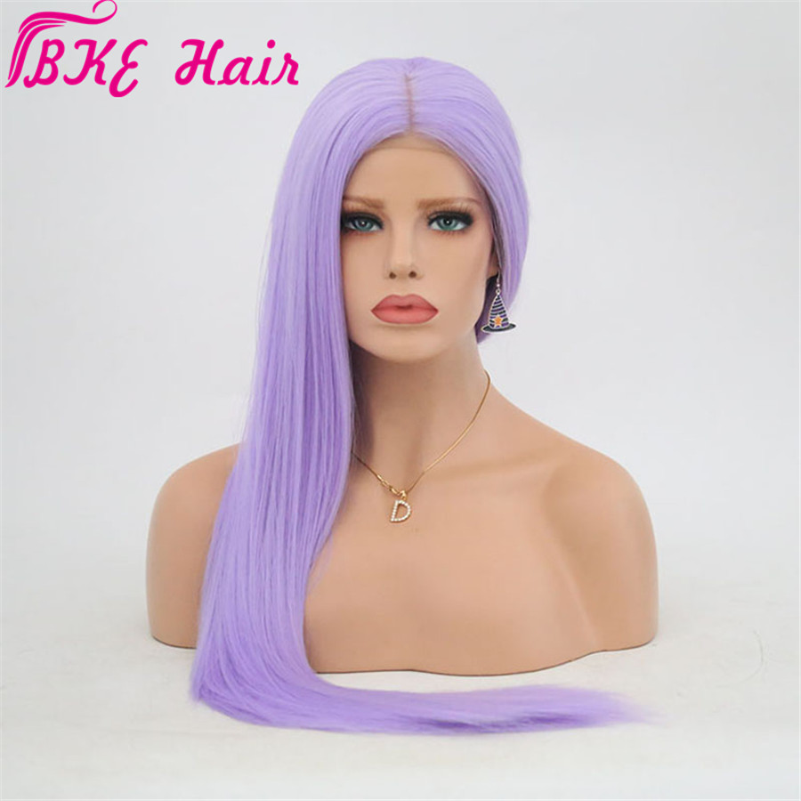 Long Straight Middle Part Wig For Women purple Black White Pink Orange Gray Hair Heat Resistant Synthetic lace front Wigs