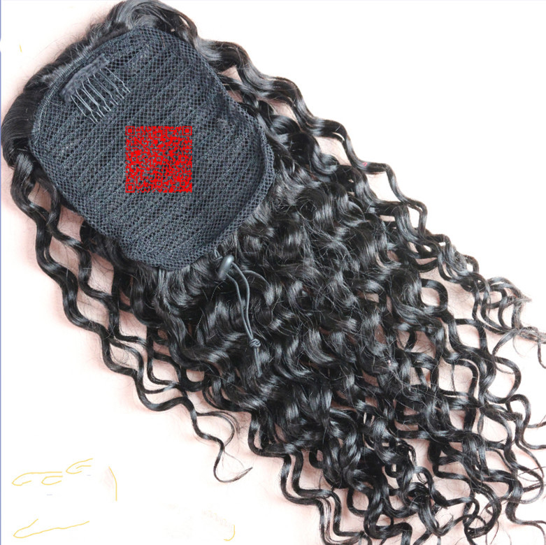 120g black woman's Short High Ponytail Human Hair Clip In Hair Extensions Drawstring Ponytail HairPieces kind of curly ponytail hairs