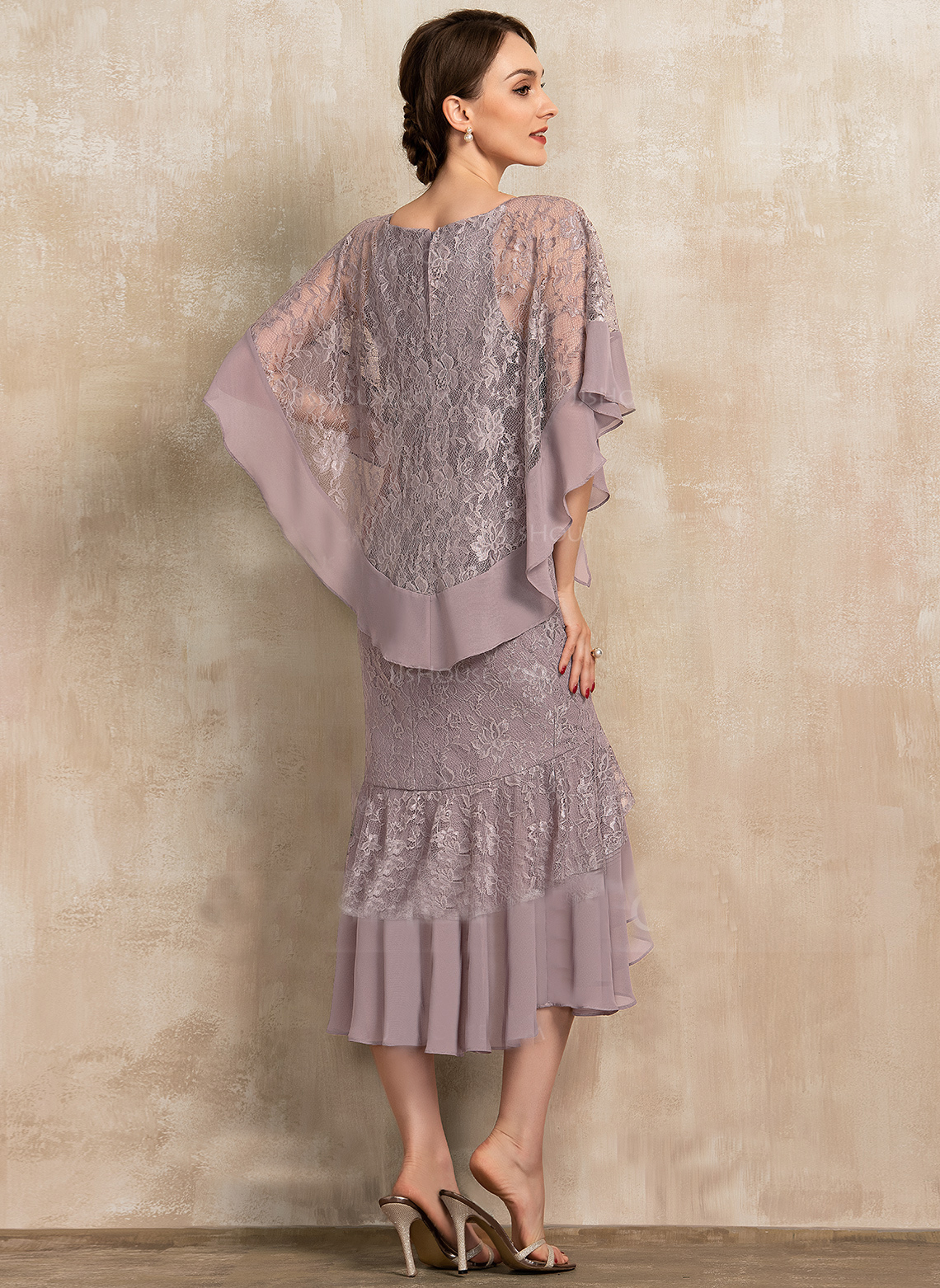 vintage mother of the bride dresses with wrap lace appliqued wedding guest dress tea length women formal outfit