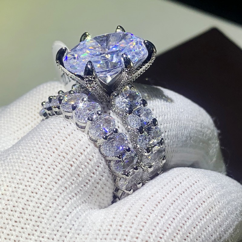 Unique Top Sell Vintage Jewelry Couple Rings 925 Sterling Silver Dragon Claw Oval Cut White Topaz CZ Diamond Women Wedding Bridal Ring Set