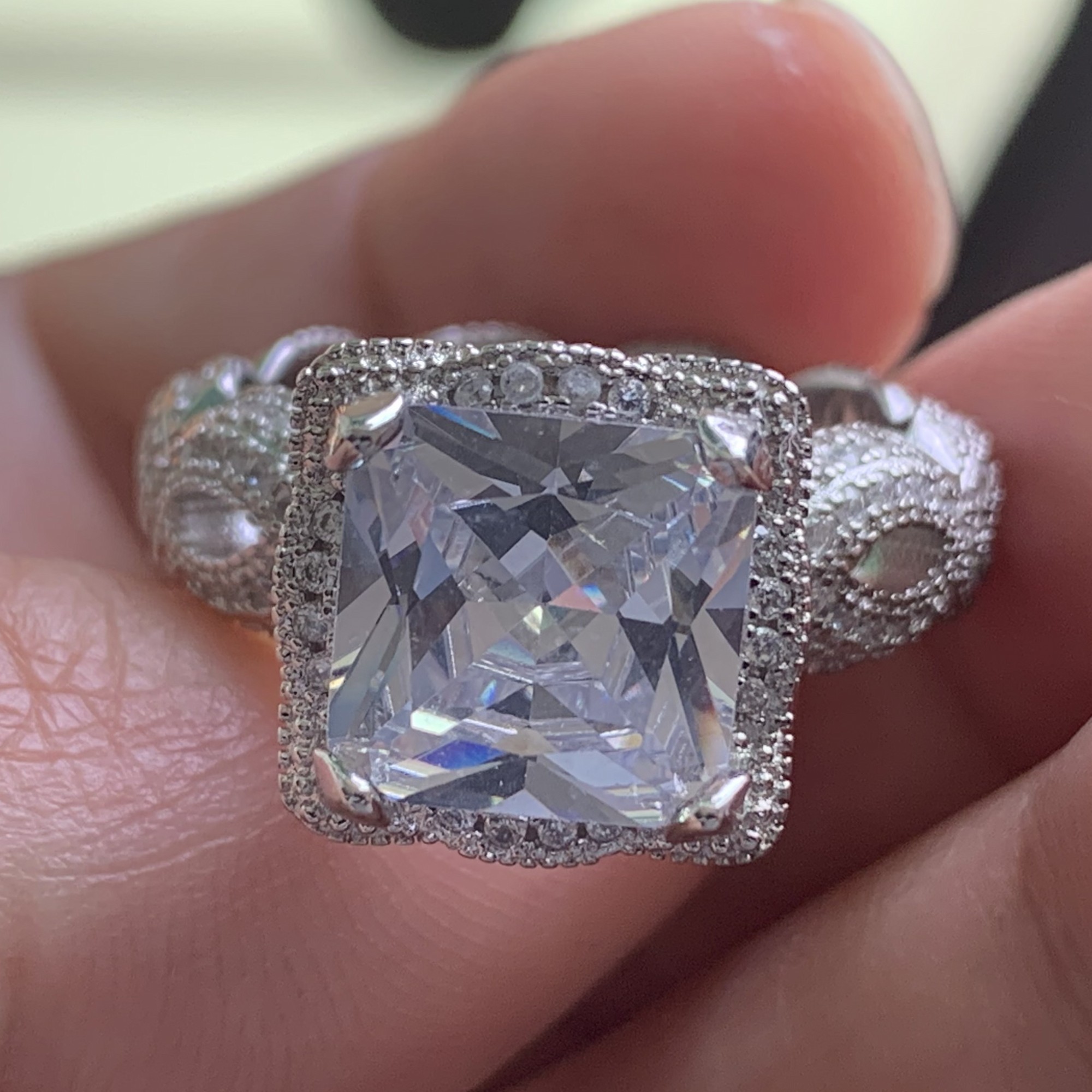 Vintage Dragon Claw Topaz Ring: White CZ Dia, Sterg Sier Princess Cut Wedding Jewelry acbf