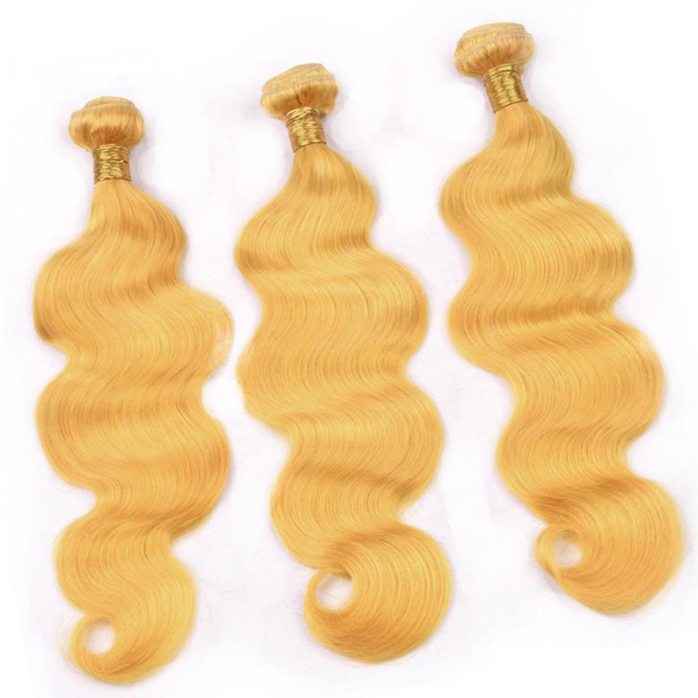 Virgin Malaysian Human Hair Pure Yellow Body Weave Wefts 3Bundles Light Yellow Body Wave Virgin Remy Human Hair Extensions Wefts