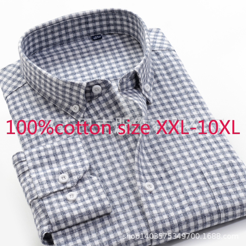 Men's Dress Shirts Arrival High Quality 100%pure Cotton Super Large Loose Men Thickened Autumn Flannel Plaid Plus Size XXL-10XL