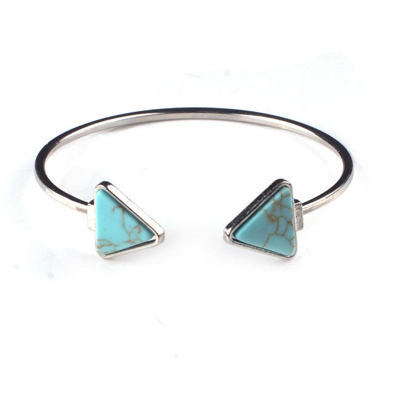 Fashion Green White Geometric Triangle Open Cuff Punk Bracelet Bracelet Marble Stone Bracelet