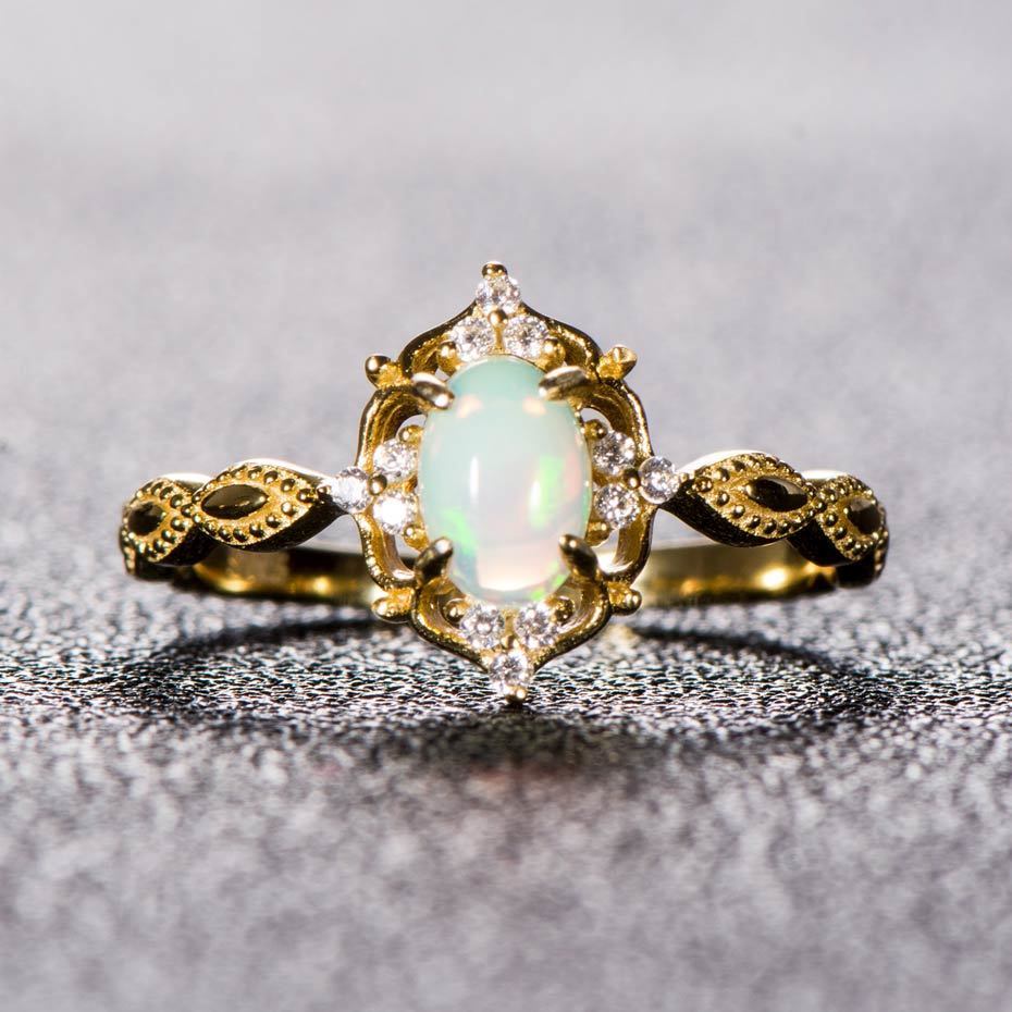 Kuololit Natural Opal Gemstone Rings For Women 925 Sterling Silver Fire Stone Yellow Color Ring Wedding Engagement Fine Jewelry Y19051602