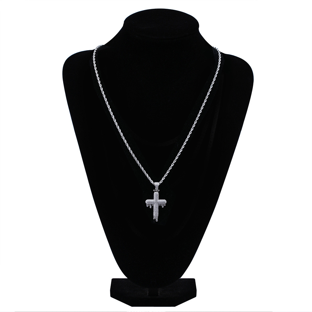 Hip Hop Water Drop Cross Pendants Necklace Full Diamond Stone 18k Gold Plated Men Women Religious jewelry
