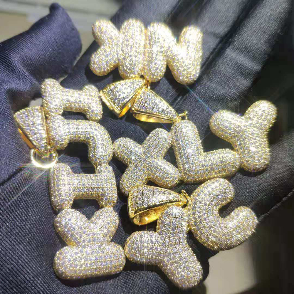 TopBling A-Z Custom Name Bubble Letters Pendant Necklace Bling Full Zircon Hip Hop Jewelry