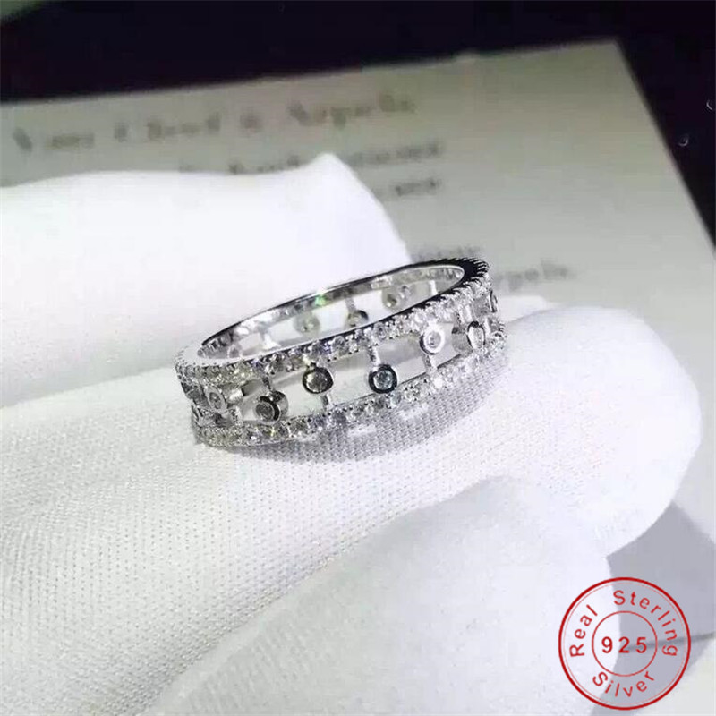 Classical Luxury Jewelry Real 925 Sterling Silver Full White Topaz CZ Diamond Pepper Party Gemstones Eternity Women Wedding Band Ring Gift