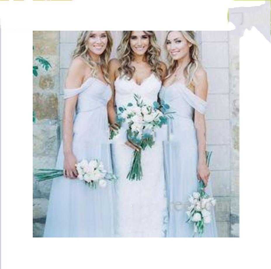2019 New Gorgeous Draped Sky Blue Off-shoulder Beach Boho Long Bridesmaid Dresses Bohemian Wedding Party Guest Bridesmaids Gown Cheap