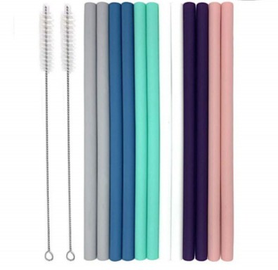 Silicone Straws Drinking With Cleaning Brush Party Reusable Big Tool Popotes De Acero Inoxidable 6 Colors StrawsDrinking