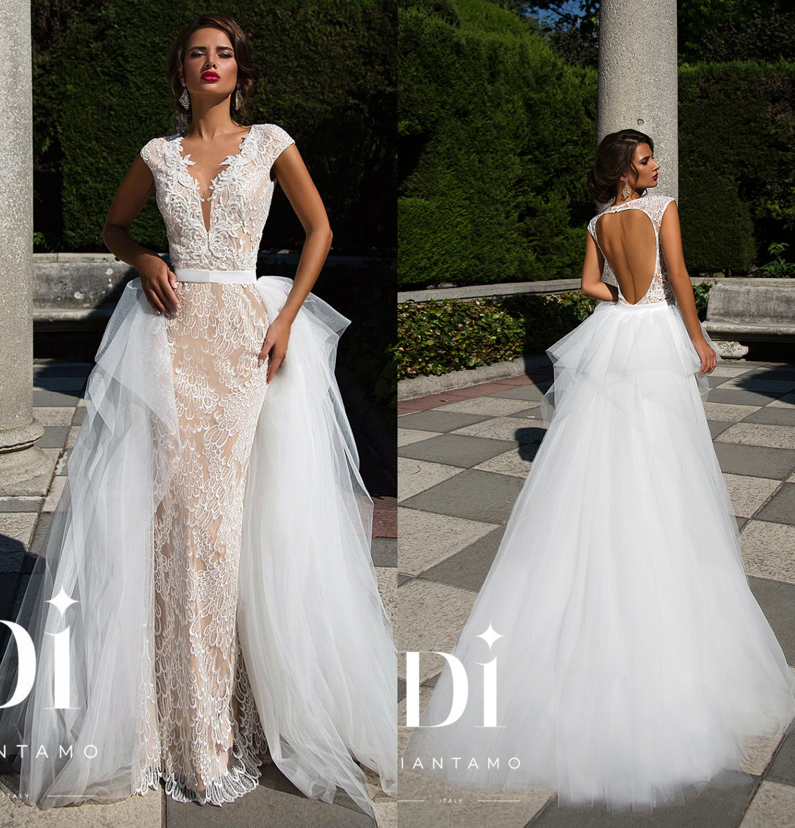 2019 Mermaid Wedding Dresses With Detachable Train Deep V Neck Backless Bridal Gowns Sweep Train Plus Size Country Wedding Dress