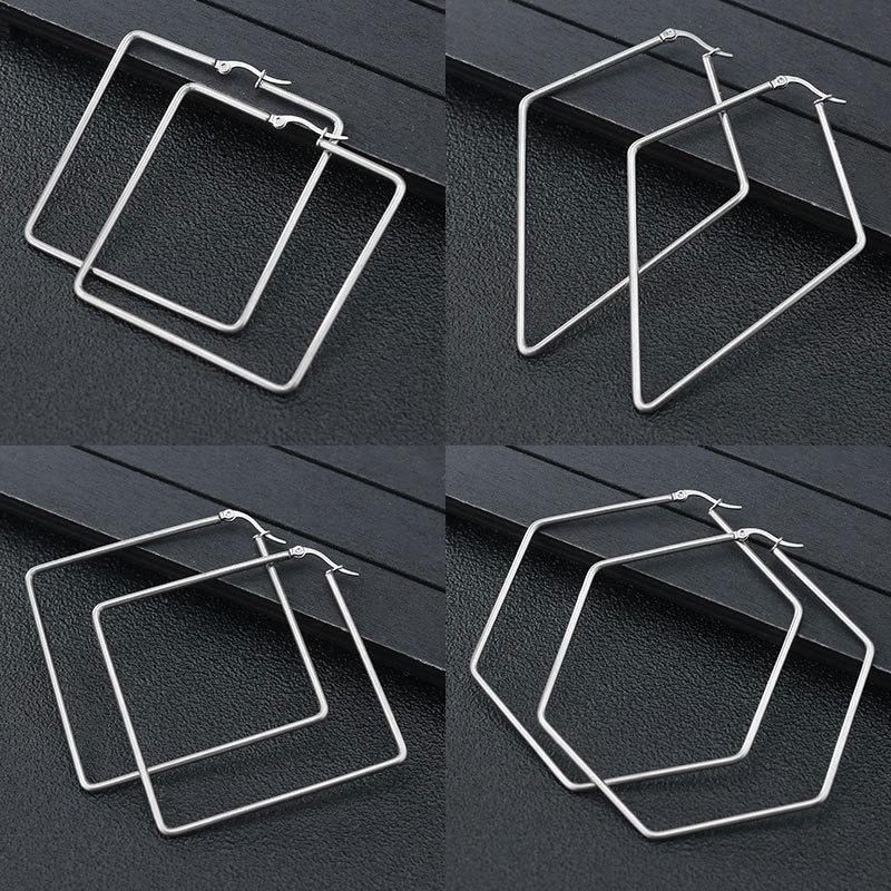 Fashion Stainless Steel Square Earrings Simple Rhombic Big Hoop Hollow Gold Plated Anti-allergic Earring For Women, Golden;silver
Fashion Stainless Steel Square Earrings Simple Rhombic Big Hoop Hollow Gold Plated Anti-allergic Earring For Women, Golden;silver