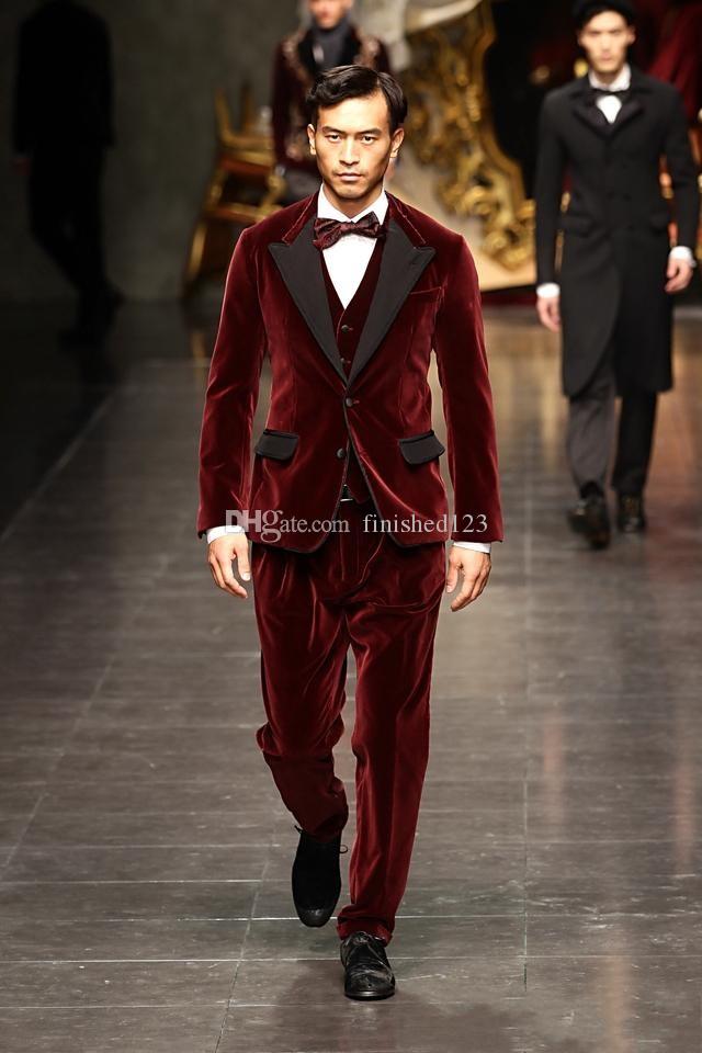 Fashionable Two Buttons Dark Red Velvet Groom Tuxedos Peak Lapel Men Suits Wedding/Prom/Dinner Best Man Blazer (Jacket+Pants+Vest+Tie) W239, Same as image
Fashionable Two Buttons Dark Red Velvet Groom Tuxedos Peak Lapel Men Suits Wedding/Prom/Dinner Best Man Blazer (Jacket+Pants+Vest+Tie) W239, Same as image