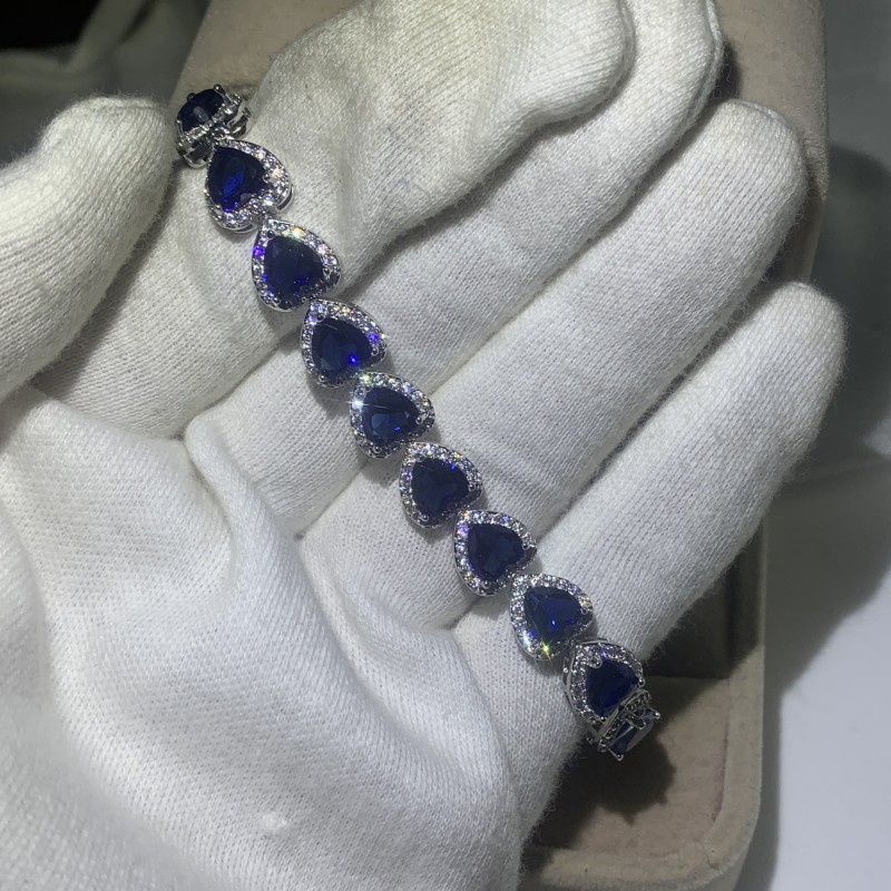 Drop Shipping High Quality Stunning Luxury Bracelet 10KT White Gold Fill Pear Cut Sapphire Gemstones Popular Lucky Wrist Women Bracelet Gift
