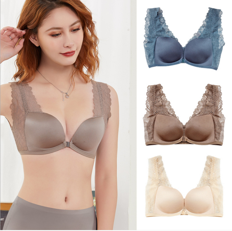 LACE VEST style underwear European and American style seamless small chest gathered front button back bra, Black
LACE VEST style underwear European and American style seamless small chest gathered front button back bra, Black