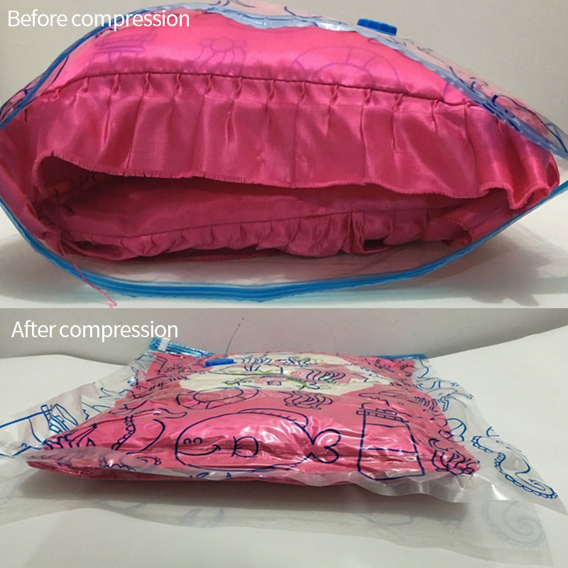 Clothes Storage Bags Clothing Plastic Vacuum Pack Compression Sacks Manual Air Pump Travel Printing Space Save Bag For Luggage