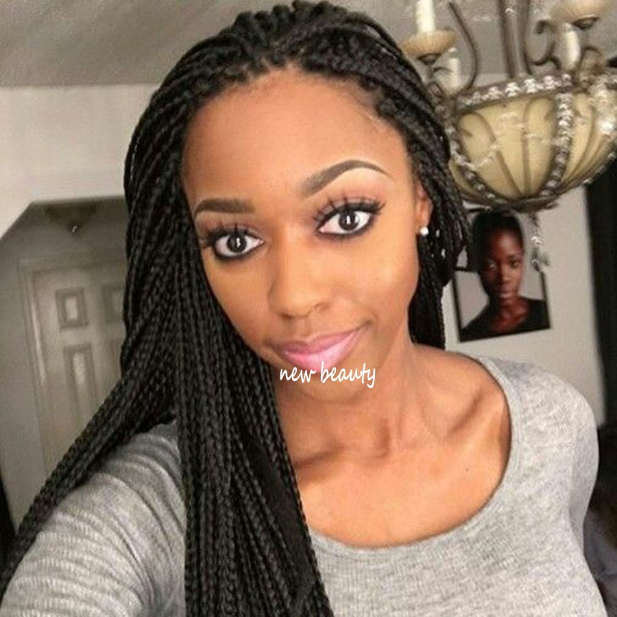 250% Density brazilian full lace front Short Braids Wigs for black women natural black/brown synthetic Braided Wig with baby hair