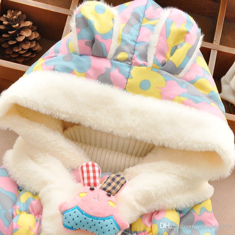 Cute Rabbit Baby Winter Jacket Thick Cotton-Padded Baby Girl Outerwear Infant Baby Boys Parka Toddler Girls Snow Wear WL1176
