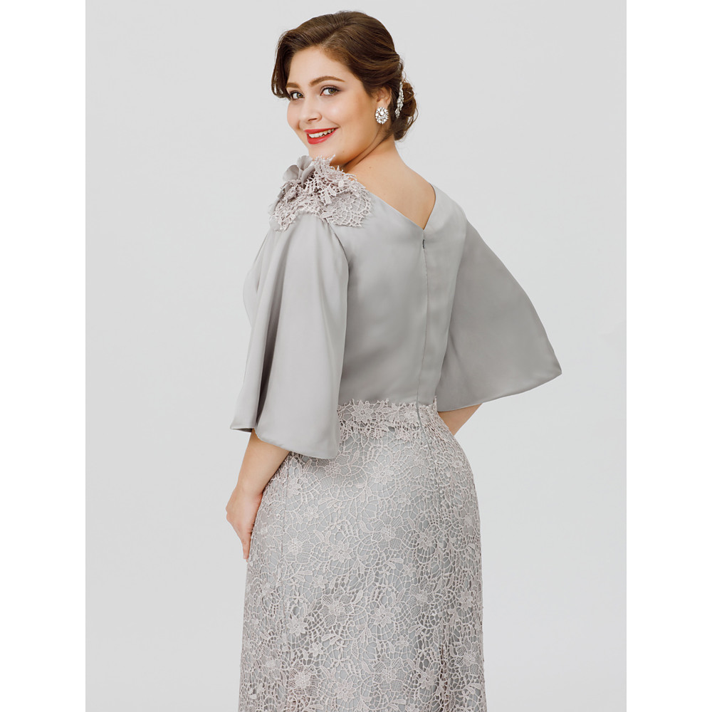 Silver Plus Size Mermaid Lace Mother Of The Bride Dresses With Half Sleeves Bateau Neck Wedding Guest Dress Floor Length Evening Gowns