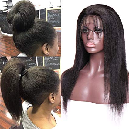 Diva1 African American Yaki straight 360 frontal human hair wig pre plucked front for black women 130%