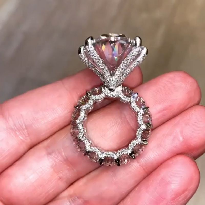 Classic Six Claw Big Diamond Ring Vintage Jewelry 925 Sterling Silver White Topaz Oval Cut CZ Gemstones Eternity Women Wedding Band Ring