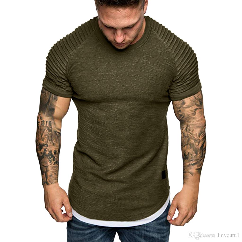 T Shirts Men's Summer Pleats Slim Fit Raglan Short Sleeve Pattern Top Blouse Casual Men Fashion High Quality stranger things