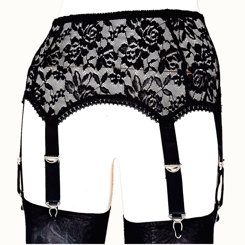 Sexy 6-Metal Buckles Straps Lace and Mesh Garters with Lace Hem Women Lingerie Suspender Elastic Belt S-XXL (No stockings) Red White