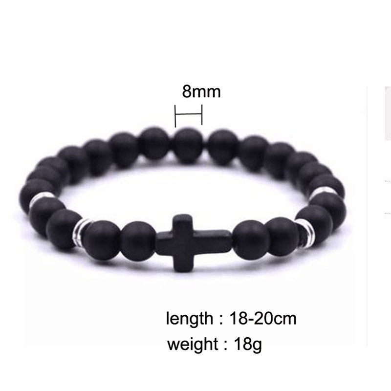 Personality White Turquoise Volcanic Rocks Tigers's eye Bead Bracelet Men Womens Natural Gemstone Cross Charms Stackable Bracelet Jewelry
