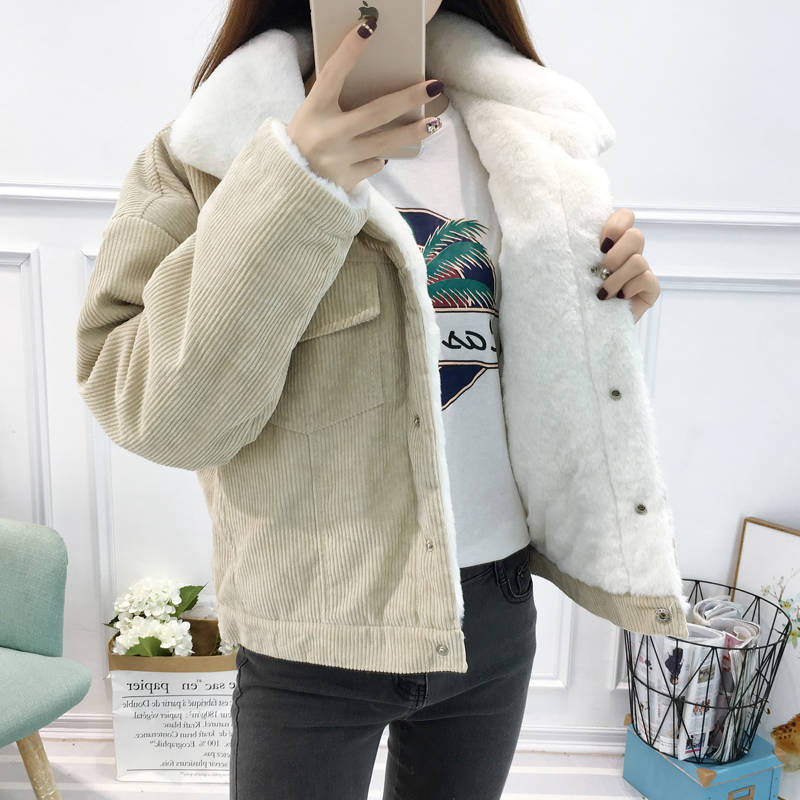 Casual Corduroy Thick Parkas Women Overcoat Autumn Winter Warm Lamb Fur Fashion Outerwear Women Streetwear Jacket Female Coat, Khaki
Casual Corduroy Thick Parkas Women Overcoat Autumn Winter Warm Lamb Fur Fashion Outerwear Women Streetwear Jacket Female Coat, Khaki