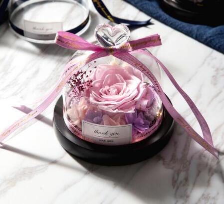 Decorative Flowers & Wreaths) Preserved Valentines Day Gift Exclusive Rose In Glass Dome With Lights Eternal Real