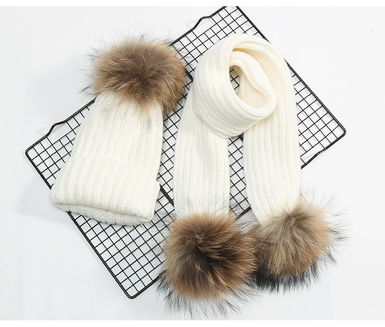 Fashion-And Scarf Sets Kids Winter Real Fur Hat Detachable Solid Beanie Ski Cap Scarf Kit Xmas Party Hats JJ19916