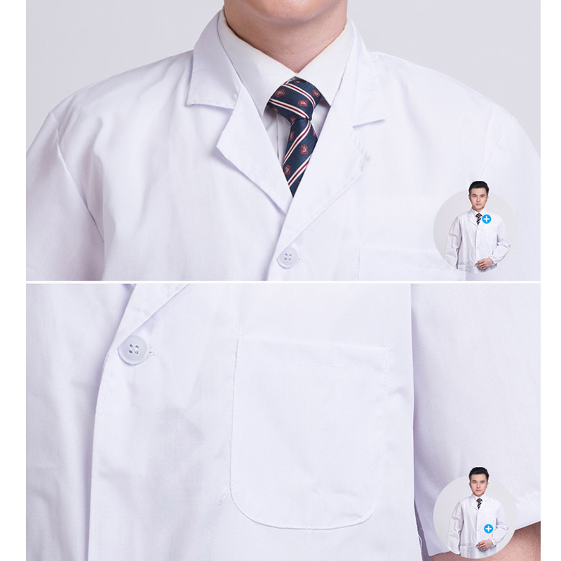 Summer Unisex White Lab Coat Short Sleeve Pockets Uniform Work Wear Clothing NFE99