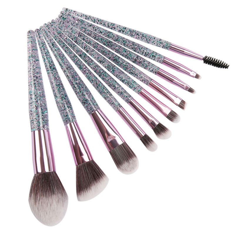 drop ship Makeup Brush Sets 10PCS Acrylic Handle Sequined High-end Foundation Cosmetic Eyebrow Eye shadow Brush with bag