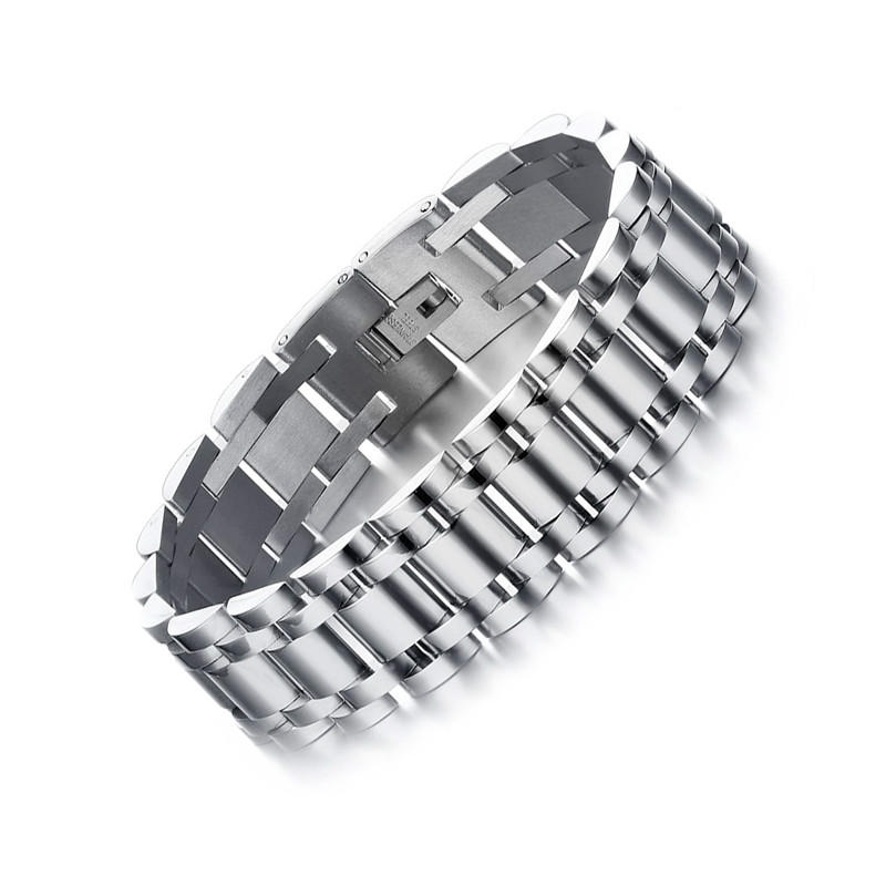 17mm Wide Gold-color Stainless Steel Watch Band Bracelet For Men Jewelry Matte Finished Strap Chain Bracelet & Bangle BR-345