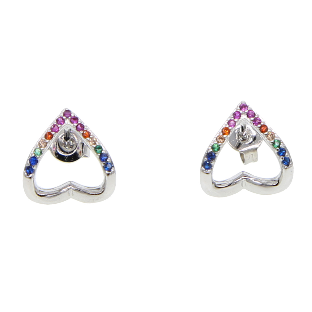 2024 valentine's gift heart stud earring micro pave rainbow colorful cubic zirconia fashion hollow heart design jewelry