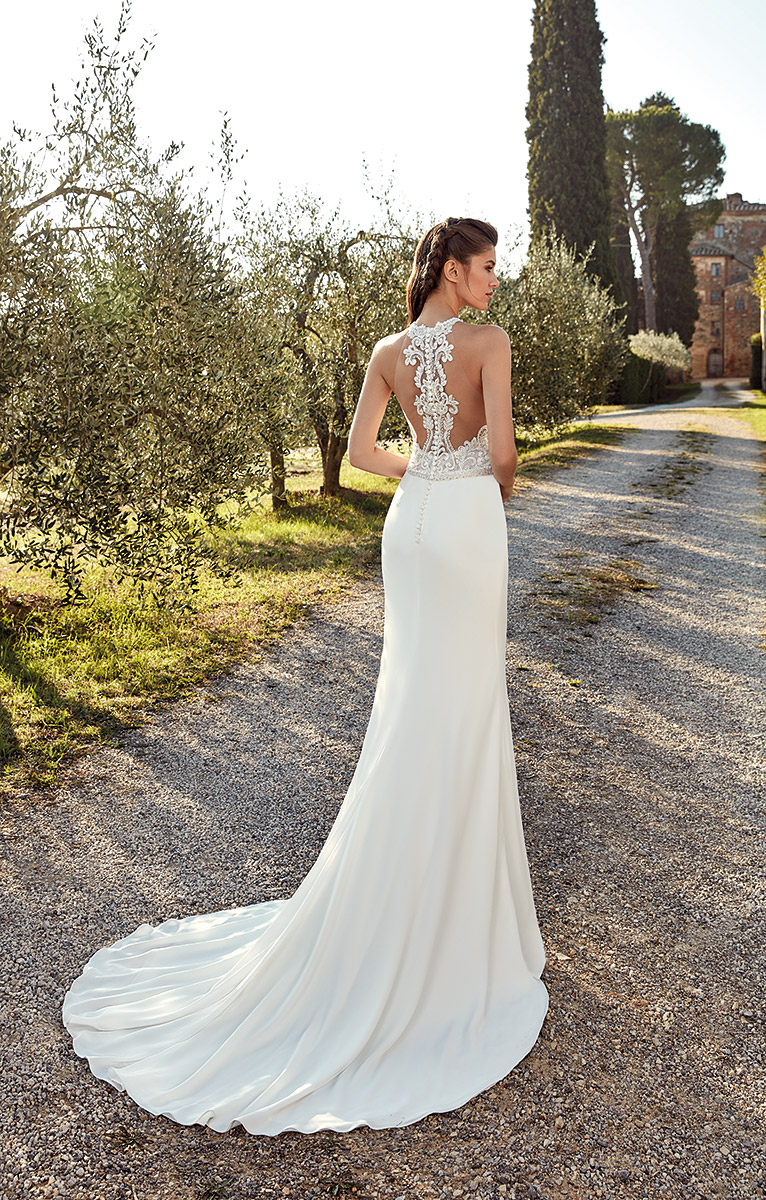 Eddy K Mermaid Wedding Dresses 2019 Lace Applique Beaded Boho Wedding Dress Buttons Back Satin Beach Bridal Gowns Vestido De Novia