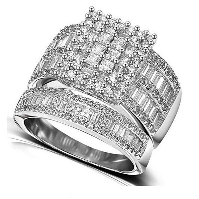 Vecalon Charm Promise Ring Set 925 sterling silver Princess Cut Diamond Cz Engagement Wedding band rings for women Bridal Jewelry