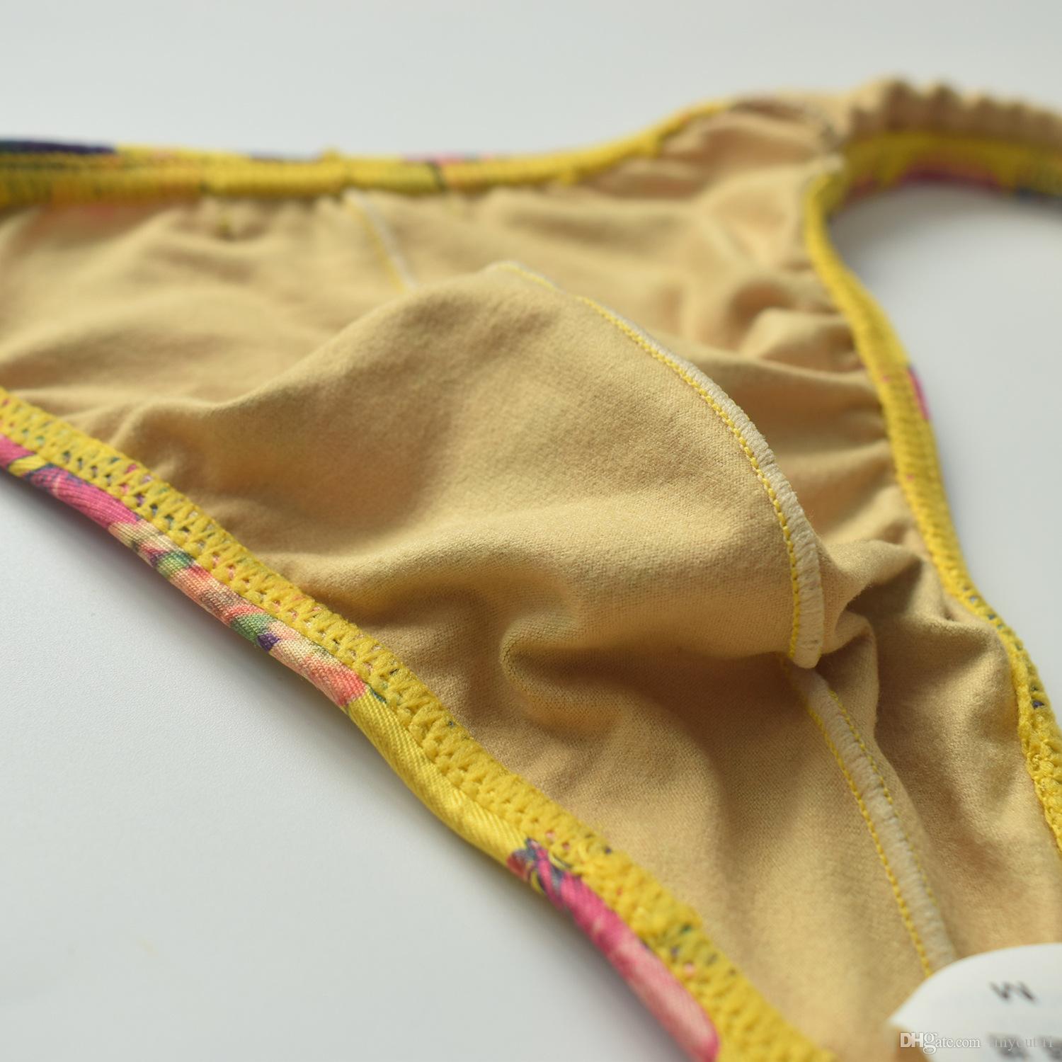 hot sale Mens Sexy Silk Printed Gay Underwear Men Thong and G String Homme Jockstrap Men's Briefs Underpants Man Male Pouch Panties