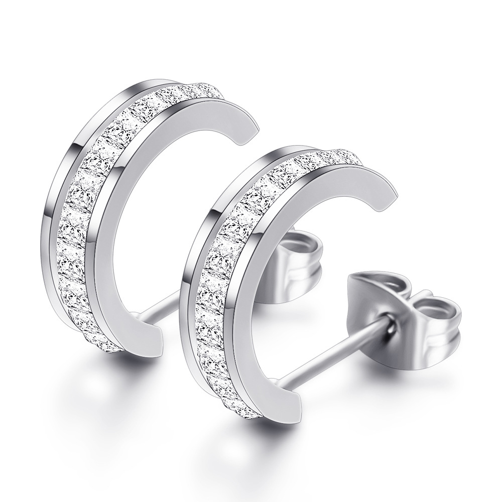 Fashion Titanium Steel Stud Hoop Earrings New Style White Zircon 18k Gold Plated Earring Jewelry Wholesale